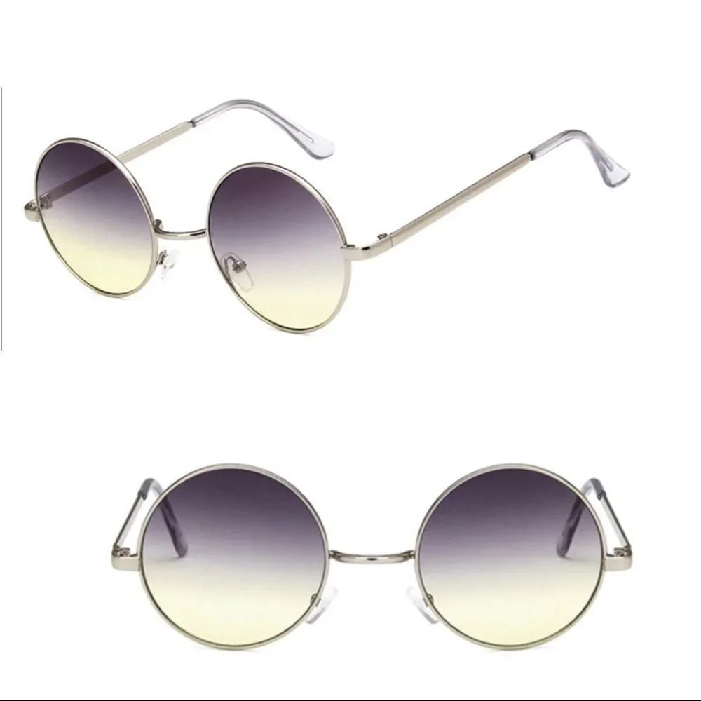 Oversized Round Purple Yellow Lenses Silver Metal Frame Sunglasses NWT